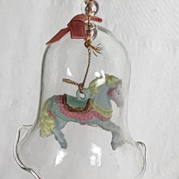 Carrousel Bell Ornaments Sparkling Crystal Bell w/Hand Painted Porcelain Horse - Picture 7 of 16